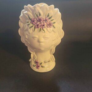 Vintage Rosa Ljung Ceramic Head Vase Purple Flowers Helsingborg Sweden
